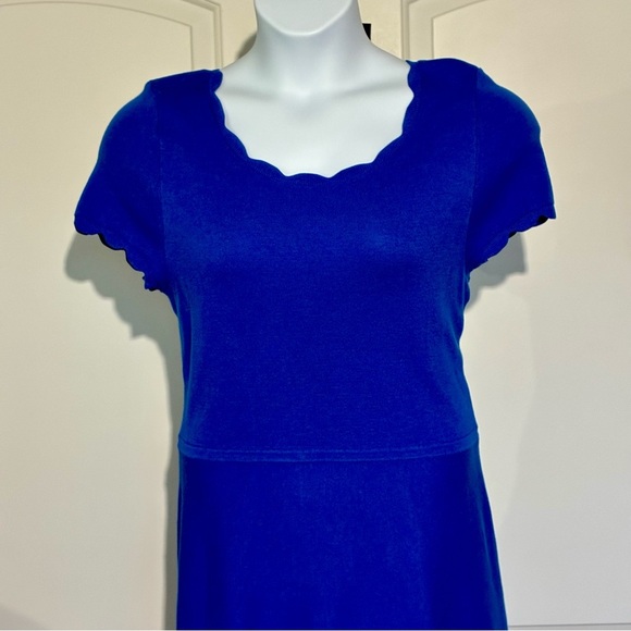 Talbots Fit & Flare Dress Short Sleeve Round Neck Scalloped Edge Blue Large - Picture 4 of 7